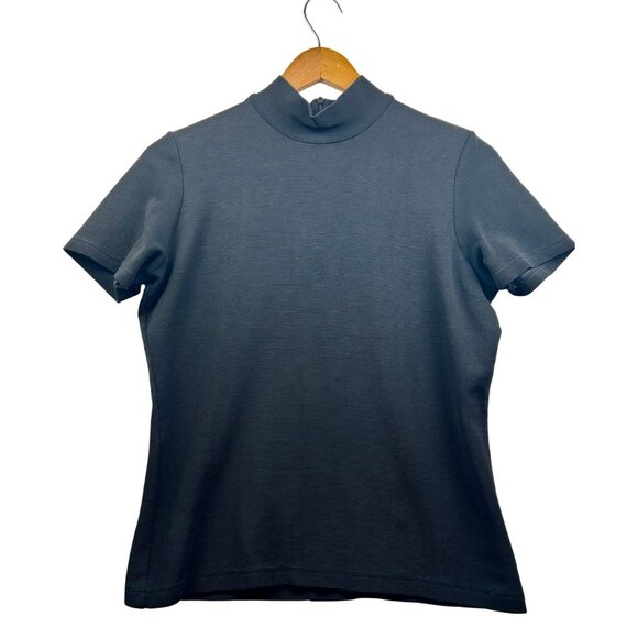 VALERIE STEVENS Y2K Era Black Ribbed Short Sleeve Mock Neck Top Size M - Picture 2 of 8